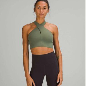Lululemon Nulu Wrap-Front Longline Bra Green Twill Light Support Size 8
